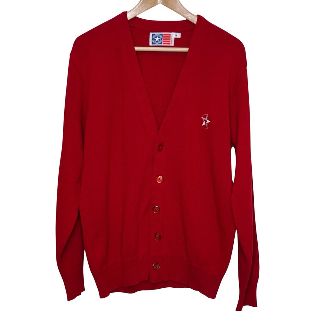 Texaco Gas Station San Francisco Knitting Mills Red V-Neck Cardigan Sweater Star